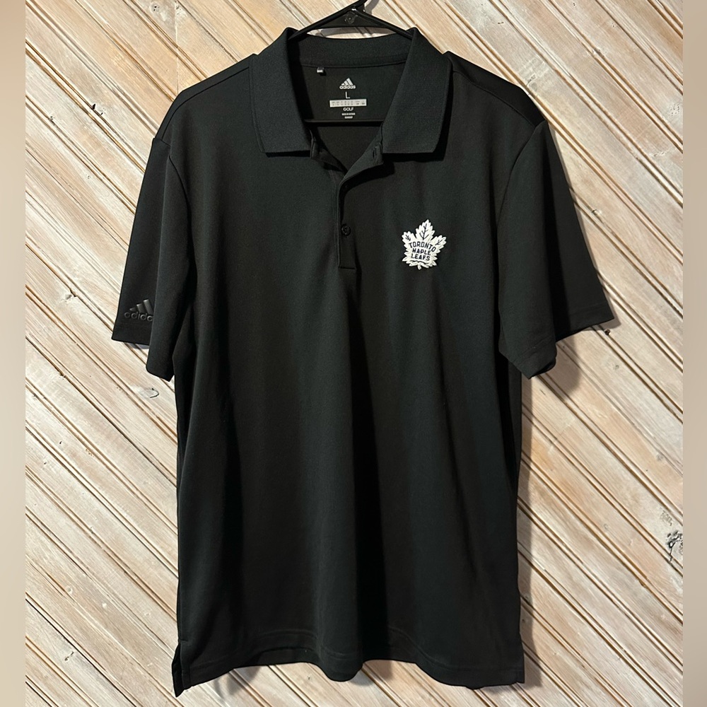 Adidas Golf Black Polo Toronto Maple Leafs Embroidered Logo Collared Athletic